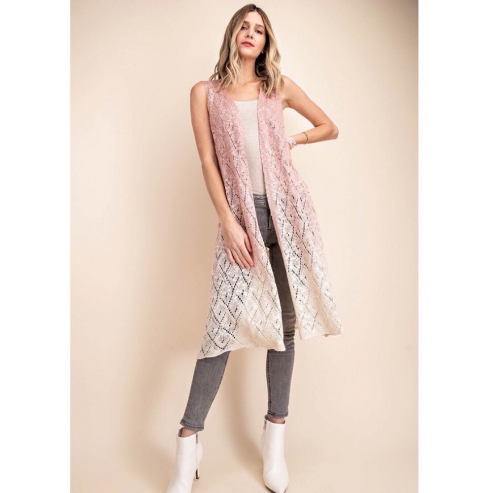 Pick Ombré Dip Dye Sleeveless Sweater Cardigan Women’s Size Small *like new